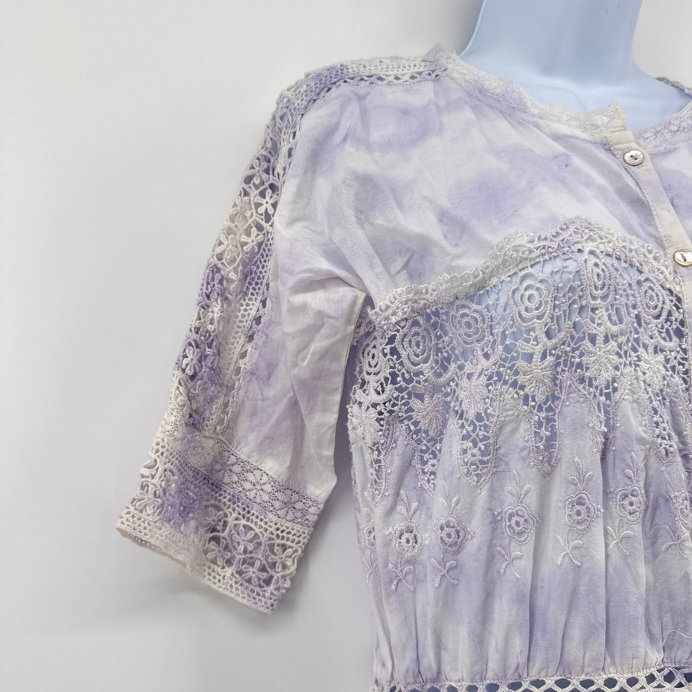 LoveShackFancy Lavender Purple Tie Dye Crochet‎ Lace Cotton Maxi Dress Petite P - Picture 5 of 12